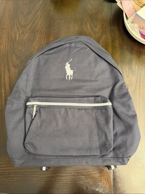 Ralph Lauren Navy Canvas Backpack with White Polo Logo